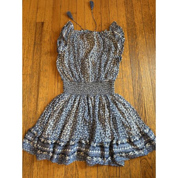 Ulla Johnson Dress Womens 4 Blue Floral Smocked Waist Ruffle Tassel Mini Boho - Picture 7 of 7